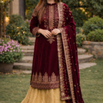 Velvet Embroidered Lehenga & Dupatta
